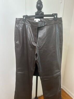 H&M Brown Faux Leather Straight-Leg Pants